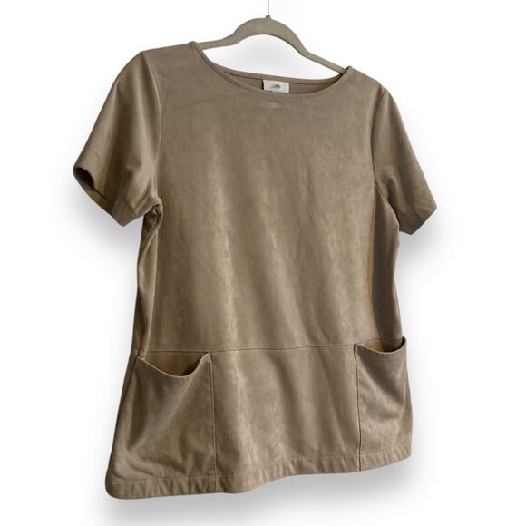 JJill Tan Faux Suede Soft Neutral Cottagecore Peasant Pocket Top Size Small - Picture 3 of 15